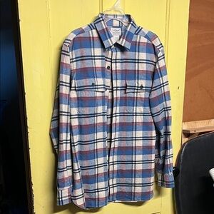 Blue and Red Plaid Button-Up Shirt